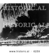 Historical Photo of an Explosion During the Attack on Pearl Harbor - Black and White Version by Al
