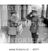 Historical Photo of Babe Ruth and John J. Pershing Facing Each Other While Saluting in Uniform - Black and White Version by Al