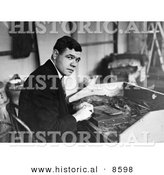Historical Photo of Babe Ruth Seated at a Table and Rolling Cigars - Black and White Version by Al