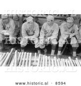 Historical Photo of Babe Ruth Sitting in a Dugout with Bill Carrigan, Jack Barry, and Vean Gregg - Black and White Version by Al
