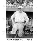 Historical Photo of Babe Ruth Standing near a Dugout, Posing in His New York Yankees Uniform - Black and White Version by Al