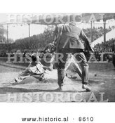 Historical Photo of Baseball Umpire Prepared to Make the Call As a Catcher Tags a Runner - Black and White Version by Al