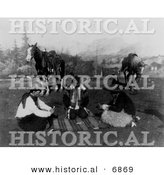 Historical Photo of Cowboys and Native American Indians Playing Cards near Horses 1908 - Black and White Version by Al