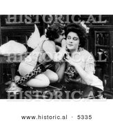 Historical Photo of Cupid Whispering in Woman's Ear - Black and White Version by Al