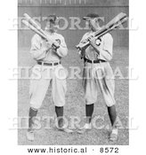 Historical Photo of Detroit Tigers Baseball Player, Ty Cobb, Standing and Holding Bats with Joe, Joe Jackson, of the Cleveland Naps - Black and White Version by Al