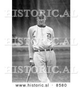 Historical Photo of Detroit Tigers Baseball Player, Tyrus Raymond Cobb, Nick Named "The Georgia Peach," Leaning Against a Bat - Black and White Version by Al