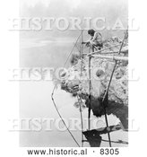 September 10th, 2013: Historical Photo of Hupa Indian Using Fishing Net 1923 - Black and White Version by Al