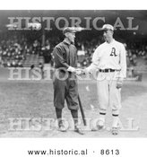 Historical Photo of Johnny Evers Shaking Hands with Eddie Plank 1914 - Black and White Version by Al