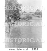 December 13th, 2013: Historical Photo of Mandan Indian About to Bathe in a Stream 1908 - Black and White by Al