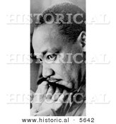 Historical Photo of Martin Luther King Jr. Resting Head Against Hand While Thinking - Black and White Version by Al