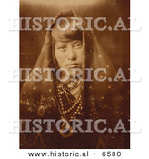 Historical Photo of Native American Indian - Acoma Woman Wearing Jewelry 1905 - Black and White Version by Al