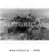 Historical Photo of Native American Indians Killing Buffalo 1898 - Black and White Version by Al