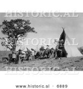 Historical Photo of Pack Animals and People near a Native American Indian Tipi - Black and White Version by Al