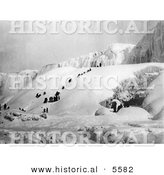 Historical Photo of People Hiking a Snowy Mountain to the Icy Niagara Falls - Black and White Version by Al