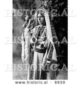 Historical Photo of Pretty Ramallah Woman Standing and Staring - Black and White Version by Al
