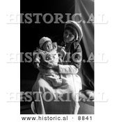 Historical Photo of Ramallah Lady Holding Her Baby on Lap - Black and White Version by Al