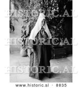 Historical Photo of Ramallah Woman Wearing a Dowry Necklace - Black and White Version by Al