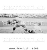 Historical Photo of Roger Thorpe Peckinpaugh Sliding Safetly to Third Base During a Baseball Game in 1925 - Black and White Version by Al