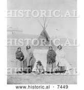 Historical Photo of Sitting Bulls Family in Front of Tipi 1891 - Black and White by Al