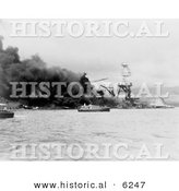 Historical Photo of the USS Arizona Battleship in Flames - Black and White Version by Al