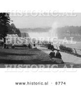Historical Photo of Tourists Watching Waterfalls at Prospect Point, Niagara - Black and White Version by Al