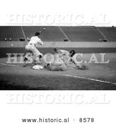 Historical Photo of Tyrus Raymond Cobb Sliding Safe to Third Base After Making a Triple - Black and White Version by Al