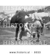 Historical Photo of Umpire Waiting As a Baseball Player Steals Home Base - Black and White Version by Al