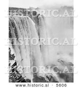 Historical Photo of Waters Rushing over Horseshoe Falls at Niagara Falls - Black and White Version by Al