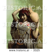 Historical Photochrom of a Bedouin Woman Carrying a Pottery Vessel by Al