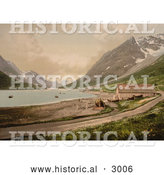 Historical Photochrom of a Boat and House on Shore, Ulsfjorden, Kjosen, Norway by Al