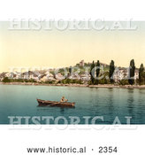 Historical Photochrom of a Boat on Geneva Lake at Clarens by Al