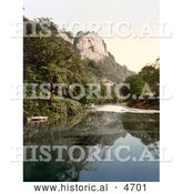 Historical Photochrom of a Boat on the River Derwent near the High Tor in Matlock Derbyshire England by Al