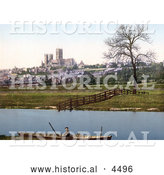 Historical Photochrom of a Boat on the Water with a View of the St Mary’s Cathedral in Lincoln Lincolnshire England by Al