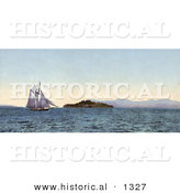 Historical Photochrom of a Boat Sailing near Alcatraz Island on the Golden Gate, San Francisco, California by Al