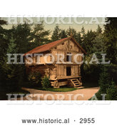 Historical Photochrom of a Building in a Forest, Stabur Bygdo, Norway by Al