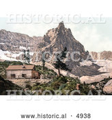 Historical Photochrom of a Building near Mt. Surlon and Lake, Tyrol, Austria by Al