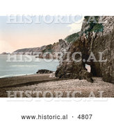 Historical Photochrom of a Cave Through the Rocks on the Beach of Dixcart Bay in Sark, England by Al