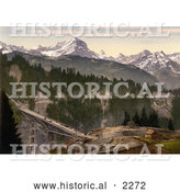 Historical Photochrom of a Construction Site by the Viaduct in Gryon, Switzerland by Al