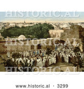 Historical Photochrom of a Crowd Watching a Snake Charmer in Tunis, Tunisia by Al