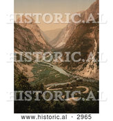 Historical Photochrom of a Curvy Road and River, Norway by Al