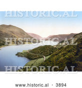 Historical Photochrom of a Deserted Waterfront Road Winding Around the Banks of the Thirlmere Reservoir near Helvellyn Mountain in Lake District Cumbria England UK by Al
