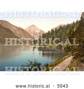 Historical Photochrom of a Dirt Road and Forest on the Shore Plansee Lake in Tyrol, Austria by Al