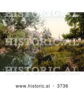 Historical Photochrom of a Footbridge Crossing over the Monnow River in Monmouth Wales Monmouthshire England UK by Al