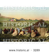 Historical Photochrom of a Group of Arabian Wanderers near Their Tent in Tunis, Tunisia by Al