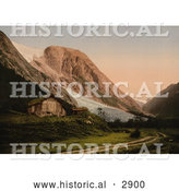 Historical Photochrom of a Home by a Glacier, Sognefjord, Norway by Al