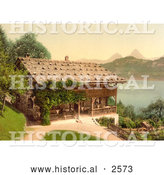 Historical Photochrom of a Home on Lake Lucerne in Rutli Meadow by Al