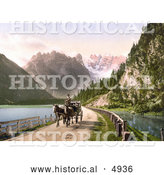 Historical Photochrom of a Horse Carriage near the Monte Cristallo and Mont Popena, Ampezzostrasse with Durrensee, Tyrol, Austria by Al