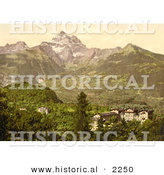 Historical Photochrom of a Hotel and Villa Des Bains, Switzerland by Al