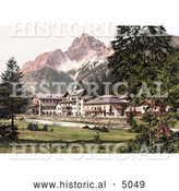 Historical Photochrom of a Hotel Building near Schluderbach and Croda Pass, Croda Rosa, Dolomites, Tyrol, Austria by Al
