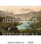 Historical Photochrom of a House on Lake, Lungern, Switzerland by Al